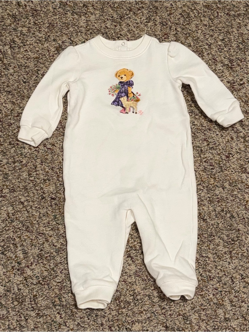 Ralph Lauren girls 9 months romper White Romper with Bear graphic one piece